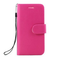 iPhone 7 Plus Folio Flip Leather Wallet Case with Strap (Hot Pink)